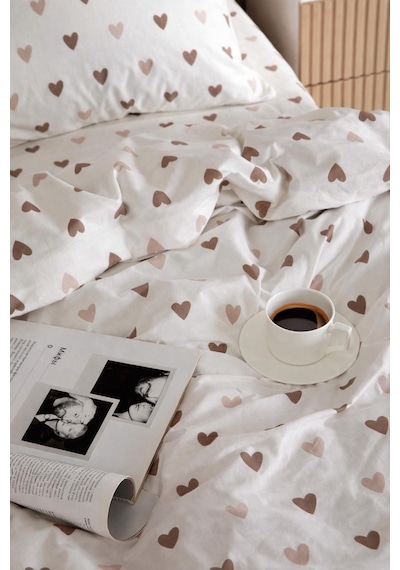 Uçkan Home %100 Pamuk Cozy Hearts Tek Kişilik Nevresim Seti--98 Kırık Beyaz