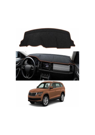 Skoda - Kodiaq 2016+ Uyumlu Torpido Koruma Kılıfı - Kahverengi Şeritli