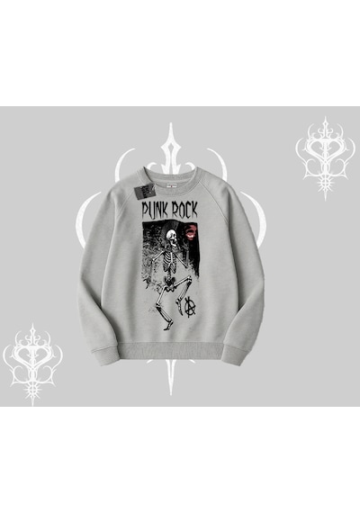 Biskilet Sweatshirt Punk Rock Chaos Skeleton Riot Gri