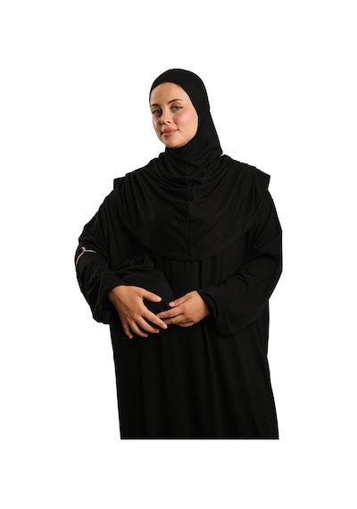 Hürrem Bone Tek Parça Namaz Elbisesi Viskon Düz 2503 01 Siyah