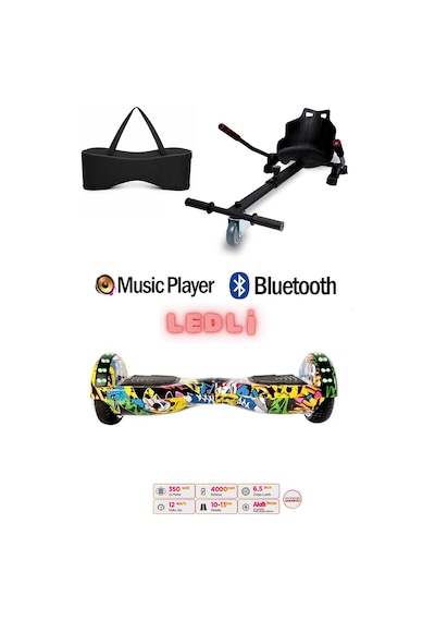 Elektrikli Kaykay Scooter Akıllı Denge Hoverboard + Hoverkart + Çanta Full Ledli Extrem Paket D01