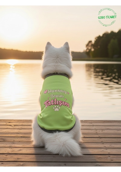 Yeşil Hanimiş Benim Tatlışım Baskılı Kedi Ve Köpek Kıyafeti Tişörtü Elbisesi Large/l/beden 3