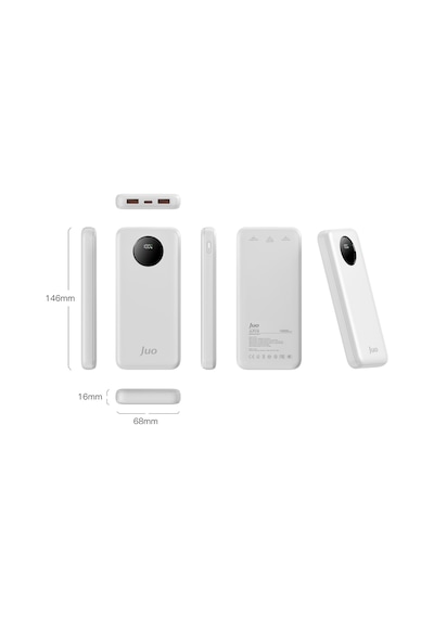 Juo MT03277 10000 mAh 22.5 W Dijital Led Ekranlı Taşınabilir Hızlı Şarj Powerbank Beyaz