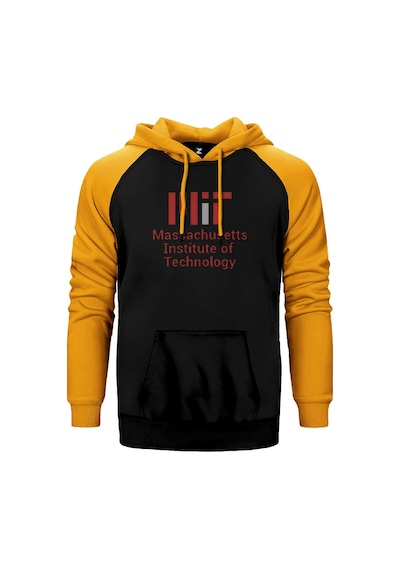 Massachusetts Institute Of Technology Logo Sarı Renk Reglan Kol Kapşonlu Sweatshirt Sarı