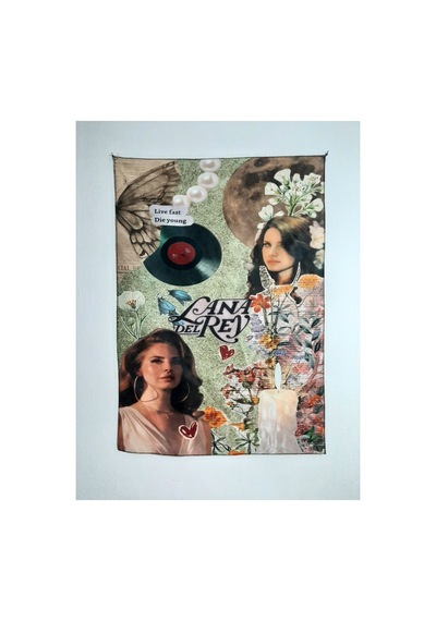 Lana Del Rey Kolaj Desenli Tasarım Duvar Halısı