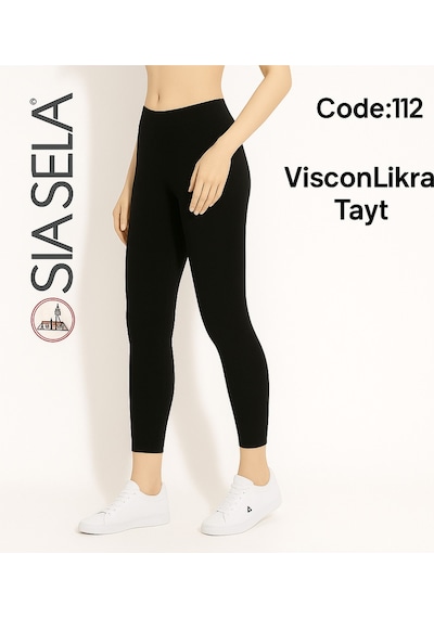 Belpa Sıla Sella Viskon Likralı Siyah Kadın Tayt Siyah