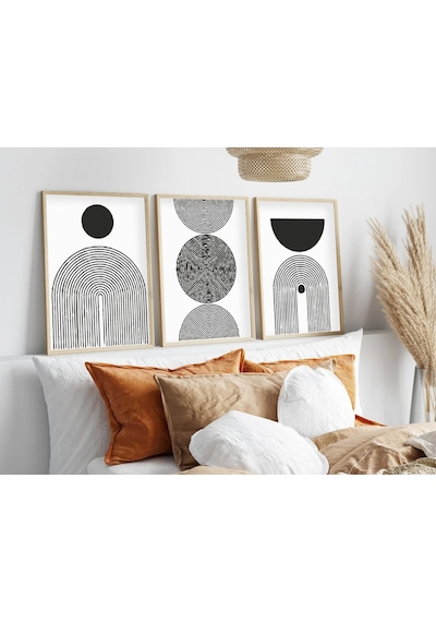 Huhuli Ahşap Çerçeveli Minimalist 3 Lü Tablo Huhu163
