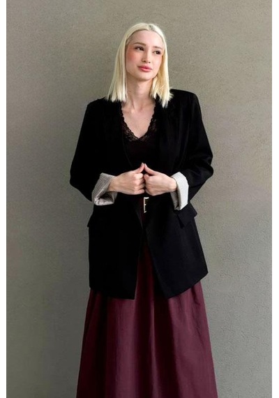 Seeh Siyah Kol Desenli Blazer Kadın Ceket Sh339