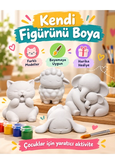 Boyanabilir Sevimli Hayvan Figürü Dekoratif Hobi Ve Boyama Objesi Fil