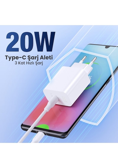 Gar153 Pd20w Şarj Aleti-type-c To Type-c Kablo Seti-hızlı Şarj-1 Metre-telefon Ve Tablet-beyaz
