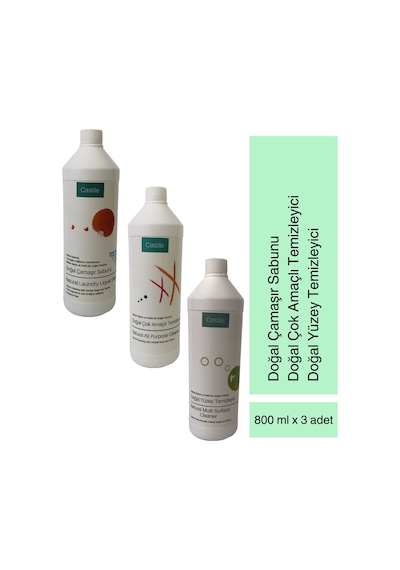 Castile Çamaşır Sabunu + Çok Amaçlı Temizleyici + Yüzey Temizleyici 3 x 800 ML