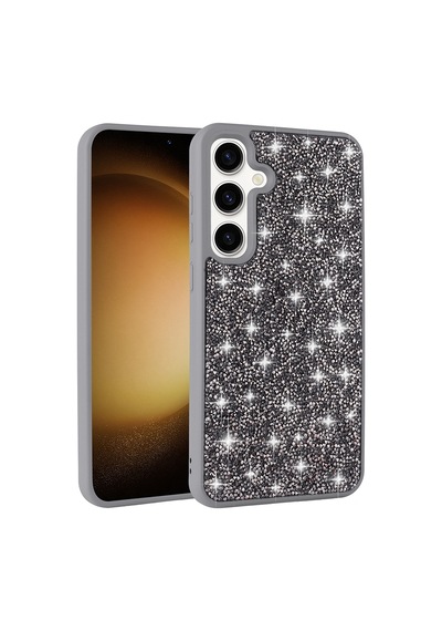 Zore Samsung Galaxy Uyumlu S25 Plus Kılıf Parlak Taşlı Tasarım Omsy Pırlanta Kapak - Gri