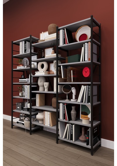 Modern 18 Raflı Metal Kitaplık Üçlü Ayrılabilir Modül Dekoratif Çok Amaçlı Kitaplık Metalk03 Kül Gri Modern 18 Raflı Metal Kitaplık Üçlü Ayrılabilir Modül Dekoratif Çok Amaçlı Kitaplık Metalk03 Kül Gri