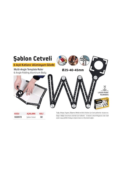 Sgs 970 - Alüminyum Şablon Cetveli 6 Açılı