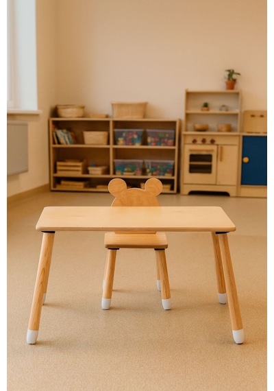 Woodnjoy Düz Etkinlik Masası 1 Sandalyeli Kahverengi