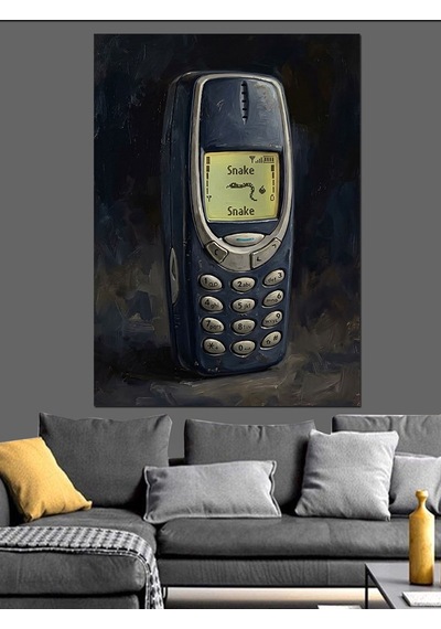 Klasik Tuşlu Antika Cep Telefonu Dekoratif Kanvas - Mdf Ahşap Tablo