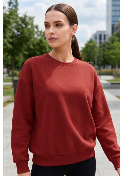 Fiesta Basic O Yaka Oversize Kadın Sweatshirt - 97053 Kırmızı