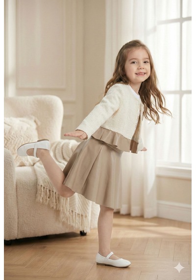 Xo Kids Çiçek Detaylı Tüvit Ceketli Deri Etekli Kız Çocuk 3lü Takım 4-10 Yaş 4413 Beyaz - Kahverengi Xo Kids Çiçek Detaylı Tüvit Ceketli Deri Etekli Kız Çocuk 3lü Takım 4-10 Yaş 4413 Beyaz - Kahverengi