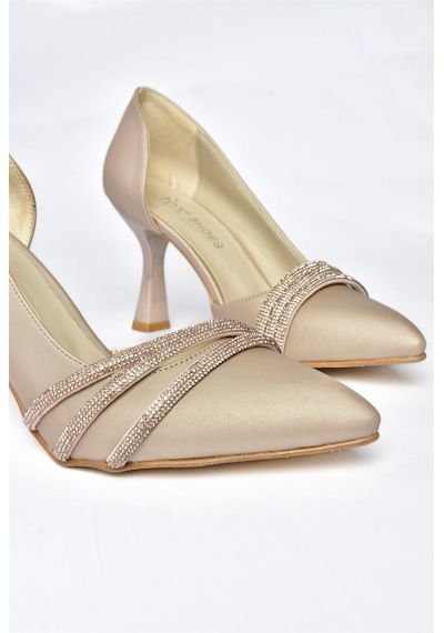 Fox Shoes P246068504 Ten Kumaş İnce Topuklu Kadın Ayakkabı Ten Rengi