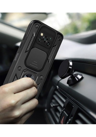 Constraın Xiaomi Poco X3 Nfc / X3 Pro İle Uyumlu Kaze Tora Kamera Korumalı Sürgülü Yüzüklü Armor Military Tank K Diğer