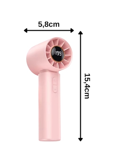 Taşınabililir Mini Usb Şarjlı Turbo Dijital Ekranlı El Vantilatör Fan Soğutucu T12 Pembe