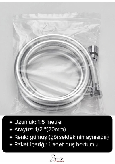 Gümüş Dayanıklı Esnek Kırılmaz Çatlamaz Patlamaz Sızdırmaz Pvc Banyo Duş Musluk Hortumu 1,5 Metre Çok Renkli