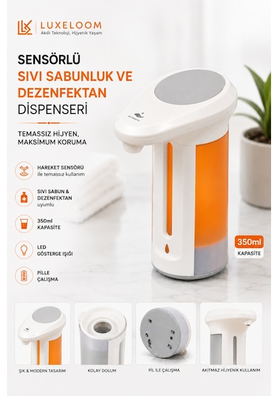 Luxeloom Sensörlü Otomatik Sıvı Sabun Ve Dezenfektan Dispenseri 350ml Diğer