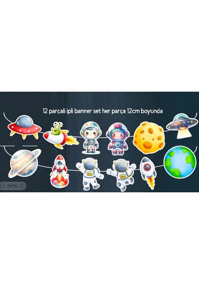 32 Parça Uzay Astronot Temalı Dev Set Doğum Günü Süsü, Banner Pasta Kürdanı Cupcake Süsü +0