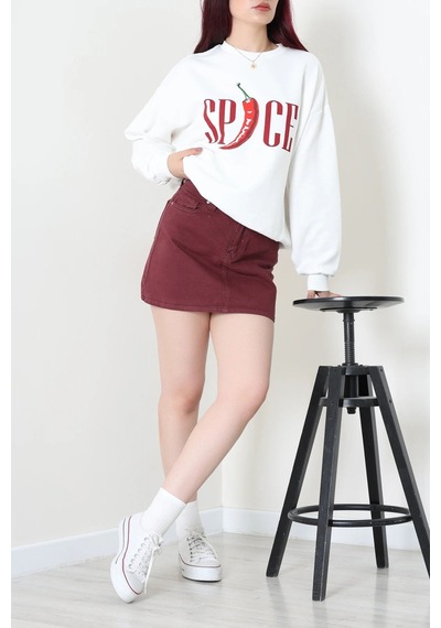 Modi Quzu Baskılı Sweatshirt Beyaz - 75366.2002. 2beyaz