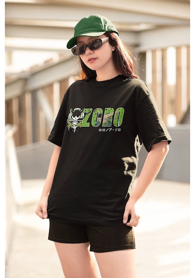 One Piece Zoro Logo Siyah Tişört
