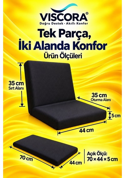 Tekerlekli Sandalye Minderi Tek Parça Visco Destek Ve Oturma Minderi, Klipsli Siyah