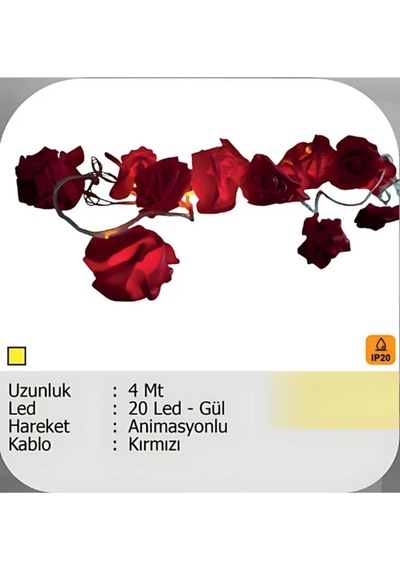 Elektrikhouse Led Peri Işığı 20 Led - Gül 4 Metre Çok Renkli
