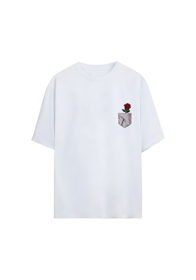 Noıssey Gül Ve Cep Tasarımlı Unisex Oversize T-shirt Gülkurusu