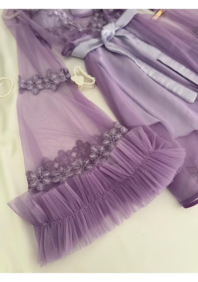 Mh Moony Homewears Kutulu My Şeyhla Lila Destekli Gecelik Sabahlık Seti Mor
