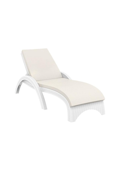 Omnipazar Trk-860 Siesta Fiji Bej Minderli Rattan Desenli Ayarlanabilir Lüks Şezlong Beyaz Beyaz