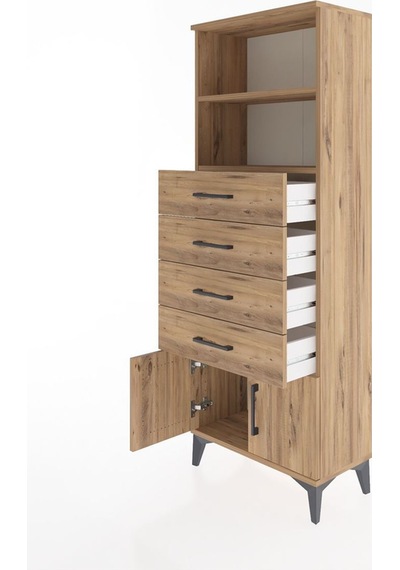 Arges Dolap 2 Raflı 4 Çekmeceli 2 Kapaklı 60x30x163 Çam-çam Atlas Çam