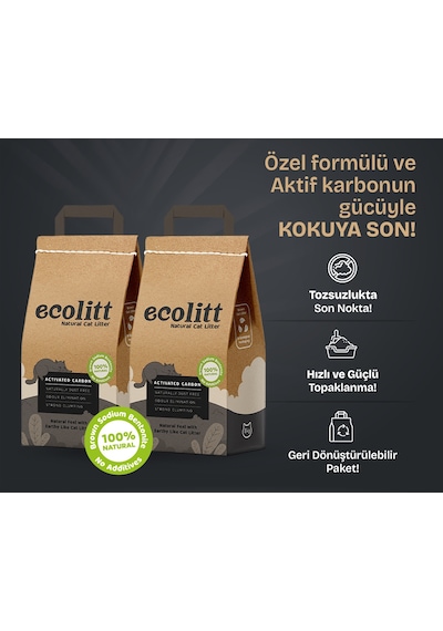 Toi Moi Ecolitt Ultra Koku Hapseden Kraft Pakette Topaklanan Kahverengi Bentonit Aktif Karbonlu Kedi Kumu 2 x 8 KG