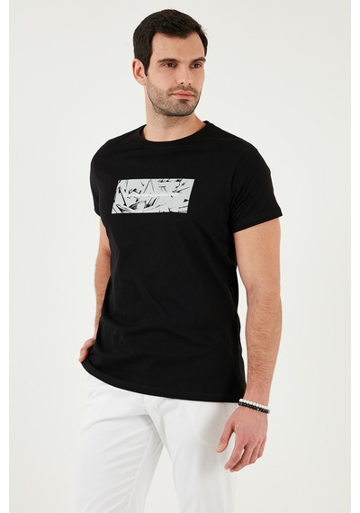 Buratti Pamuklu Slim Fit Bisiklet Yaka Baskılı Erkek T Shirt 541Tolive Siyah