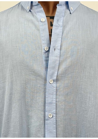Zaee Oversize Dökümlü Keten Gömlek Baby Blue
