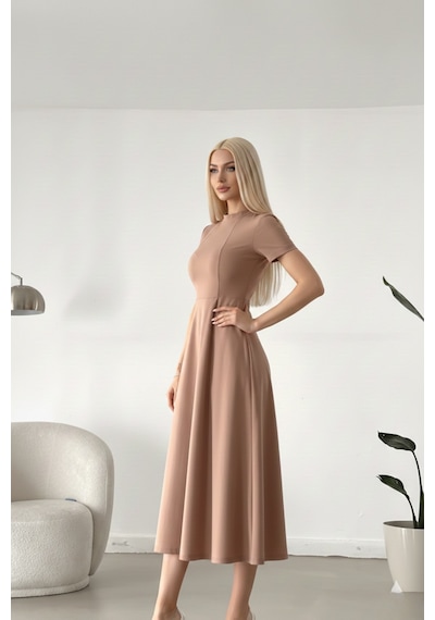 Defymoda Kadın Midi Boy Spor Rahat Elbise Kahverengi