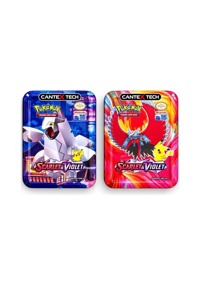 Cantex Tech Pokemon Scarlet & Violet Metal Kutu Karışık Gönderilir 2 Kutu 70-100 Kart Booster V-max - V-star - Standart Kart