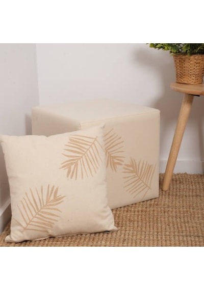 Palm Kırlent-bej/yaprak Baskılı 45x45x10 Cm
