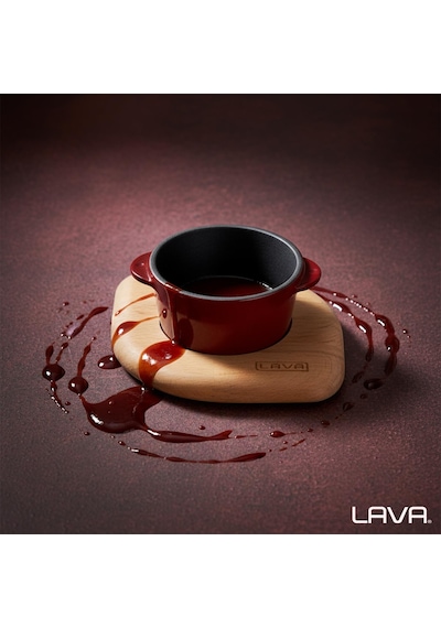 Lava Döküm Yuvarlak Sufle / Sos Kabı Ve Ahşap Altlığı. Çap Ø 8cm.-bordo Bordo - Siyah