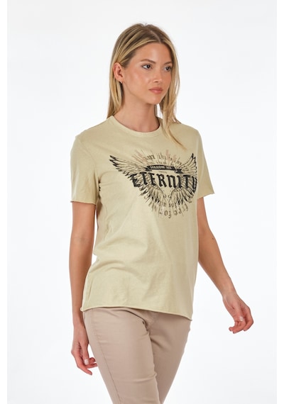 Only Bisiklet Yaka Baskılı Açık Yeşil Kadın T-shirt 15286658 001