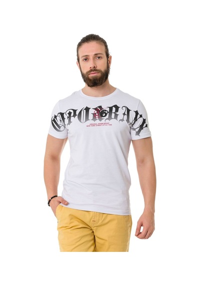 Ct768 Men S Printed T-shirt With Bold Cipo & Baxx Logo WHITE