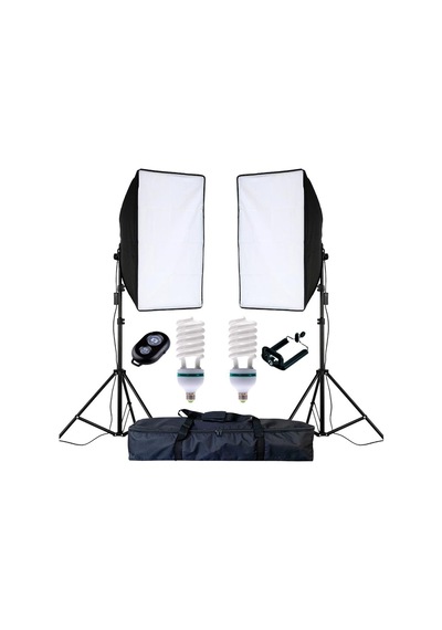 50 x 70 CM 2'li Sürekli Işık Seti Softbox + 2 x 2 M Işık Ayağı + 2 x 85 W Bluetooth Kumandalı
