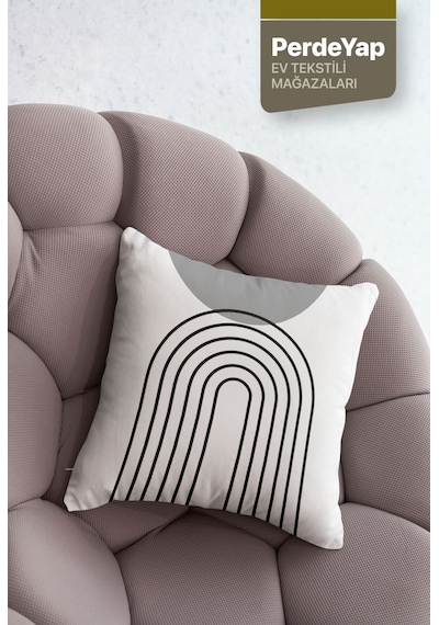Çift Taraflı Dijital Baskılı Geometrik Desenli 4'lü Kırlent Kılıfı 43x43 cm Siyah Gri
