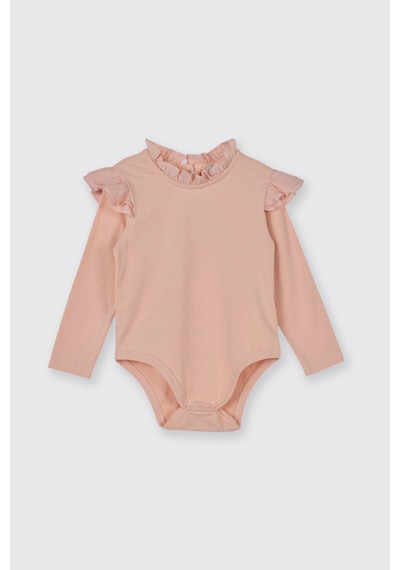 Panço Kız Bebek Fırfır Detaylı Uzun Kollu Pudra Body 3869754