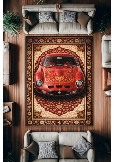 Ferrari 250gto Araba Desenli Halı Dijital Baskı Yıkanabilir Kaymaz Taban Leke Tutmaz