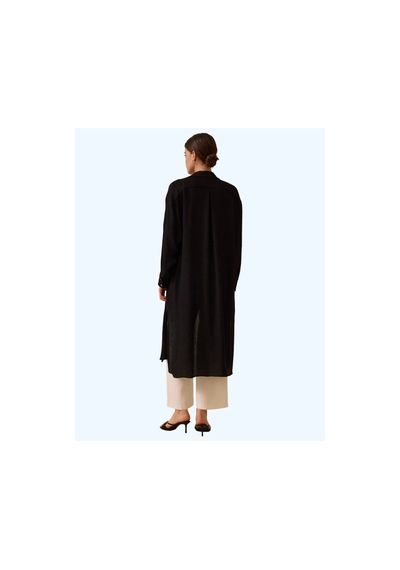 Seçil Dokulu Düğmeli Uzun Tunik Siyah - 716515210 Siyah